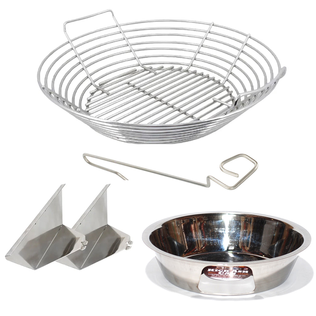 2XL Kick Ash Bundle for 2XL Big Green EGG. Bundle includes 2XL Basket, Can, 2 dividers and Free CGS Lump Rake