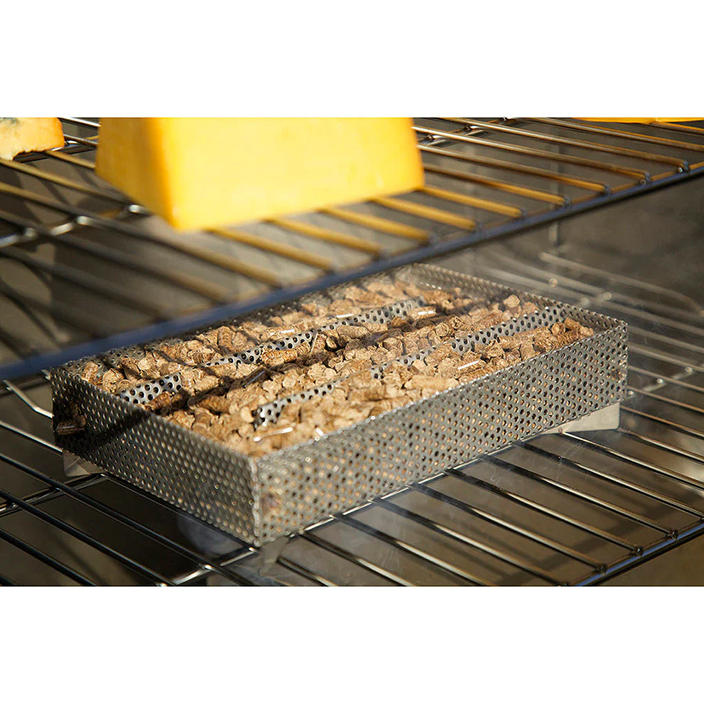 Smoking cheese using an A-Maze-N smoker try. Best tray for smoking in Kamado style grills.