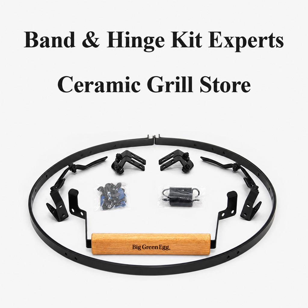 Image showing Ceramic Grill Store as the expert retailer for OEM Big Green EGG Band & Hinge Assembly Kits.