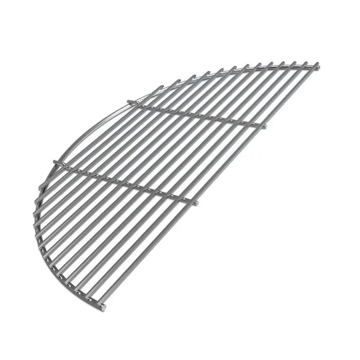 Big Green EGG EGGspander Half-Moon Cooking Grid fits both levels of the EGGspander. Use one half-moon grid to divide the levels. Use two half-moons grids for a full diameter grid surface.