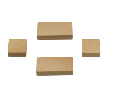 Set of 4 Ceramic Spacer will support hot ceramic deflectors above your outdoor table  or kitchen top.  Two outer spacers are 1.5"x1.5"x0.5". Two center spacers are 3"x1.5"x0.5".  Both deflectors share the two center spacers.