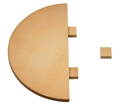 Top view showing how to set a half-moon deflector on the Spacer Set. One
of the 1.5"x1.5"x0.5" supports the outer edge of the half-moon deflector. The half-moon's straight edge sits on half side of the two center 3"x1.5"x0.5" spacers.