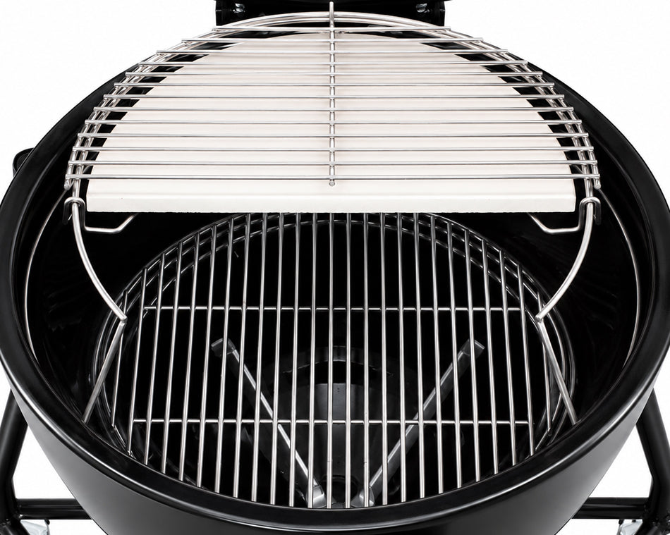 CGS Flexible 2nd-Level Expander and 18-inch stainless steel cooking grid at the top charcoal level of a Weber Summit Kamado.