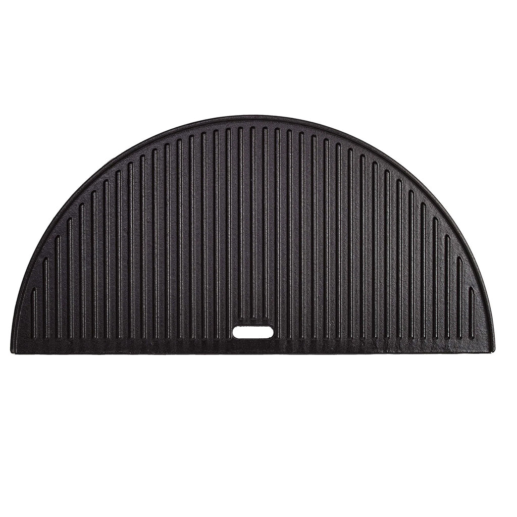 Kamado Joe Big Joe Half Moon Cast Iron Reversible Griddle, ribbed side, (BJ-HCIGRIDDLE) for 24-inch ceramic grills.