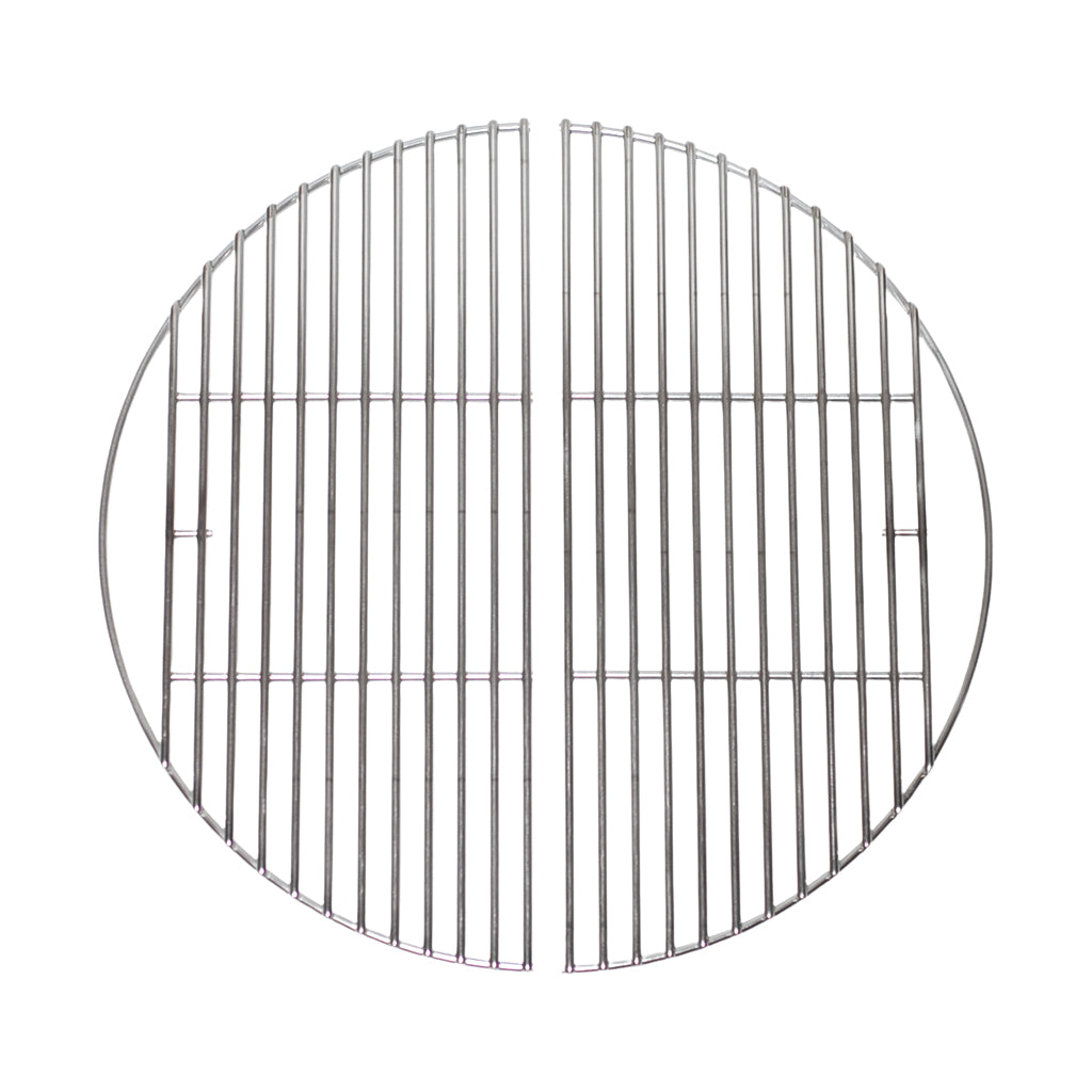 A pair of half-moon heavy duty cooking grates for the Classic Kamado Joe Grill. Made in the USA. Pair weighs 5.25 lbs.