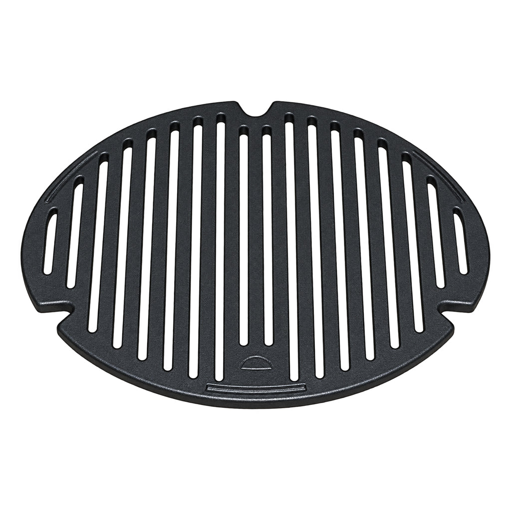 Thick side of the Kamado Joe Joe Jr. dual-sided cast iron searing plate for high-heat grilling and searing.