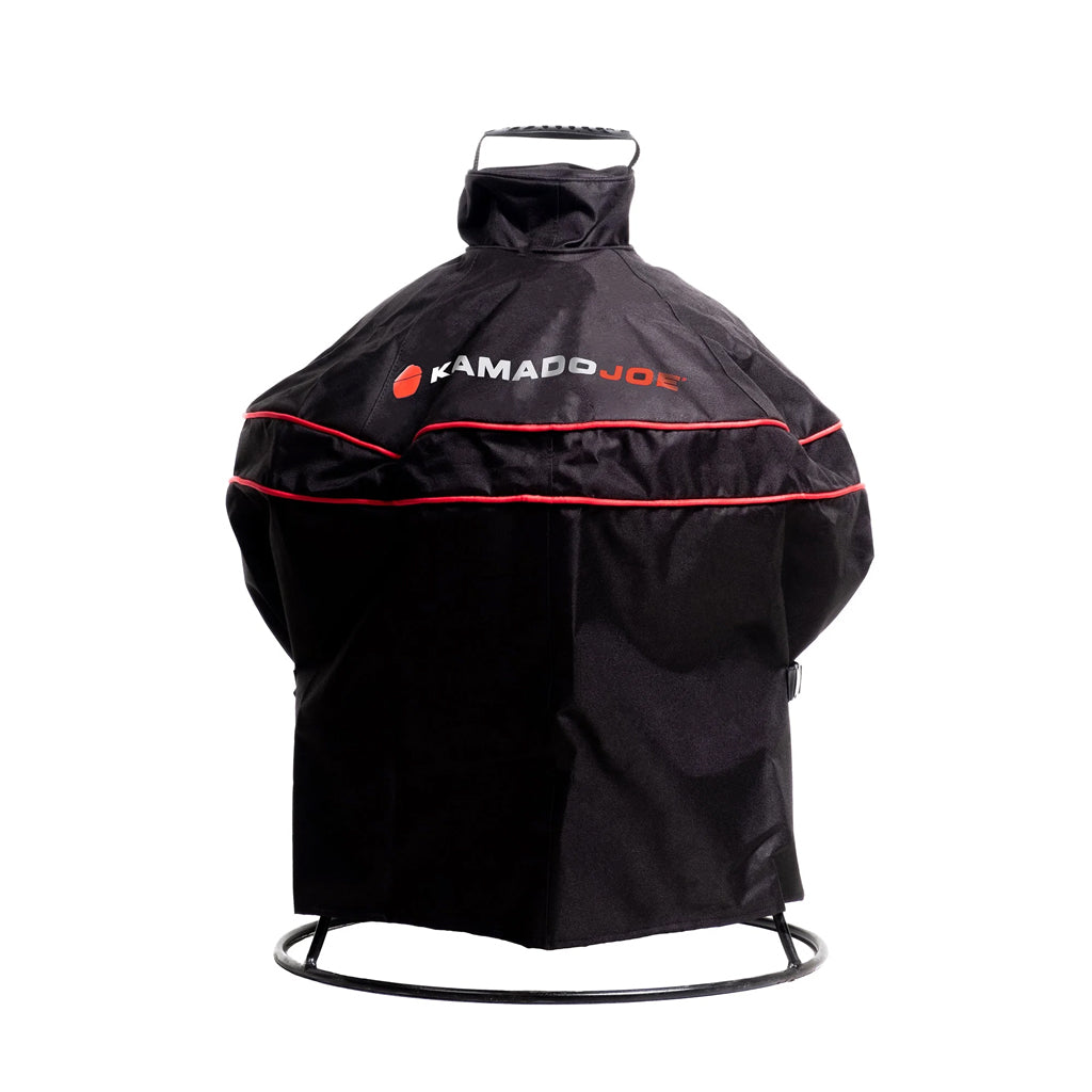Kamado Joe Jr. grill and stand cover with pull tight quick release buckle strap.