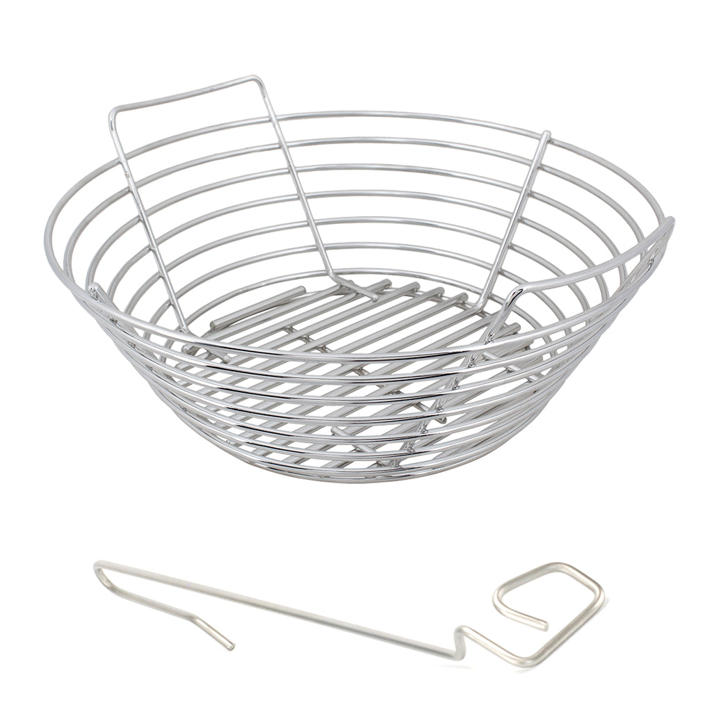 Side view Kick Ash Basket for Primo Round Kamado with FREE CGS Lump Rake