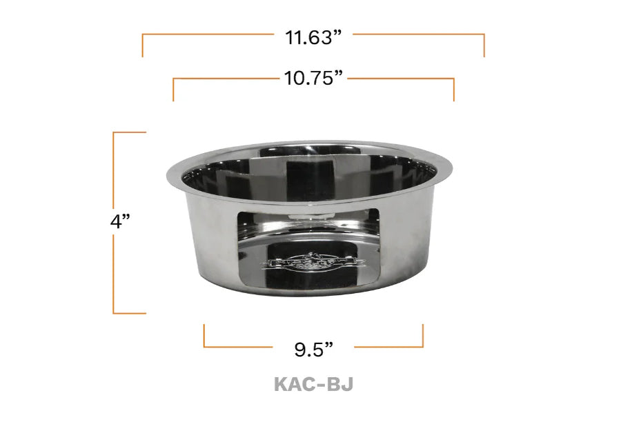 Dimensional rendering of the Kamado Joe Big Joe Kick Ash Can showing a 11.63-inch top outside diameter, 10.75-inch top inside diameter, 4-inch depth, and a 9.5-inch bottom diameter to ensure a perfect fit in the firebox bottom hole.
