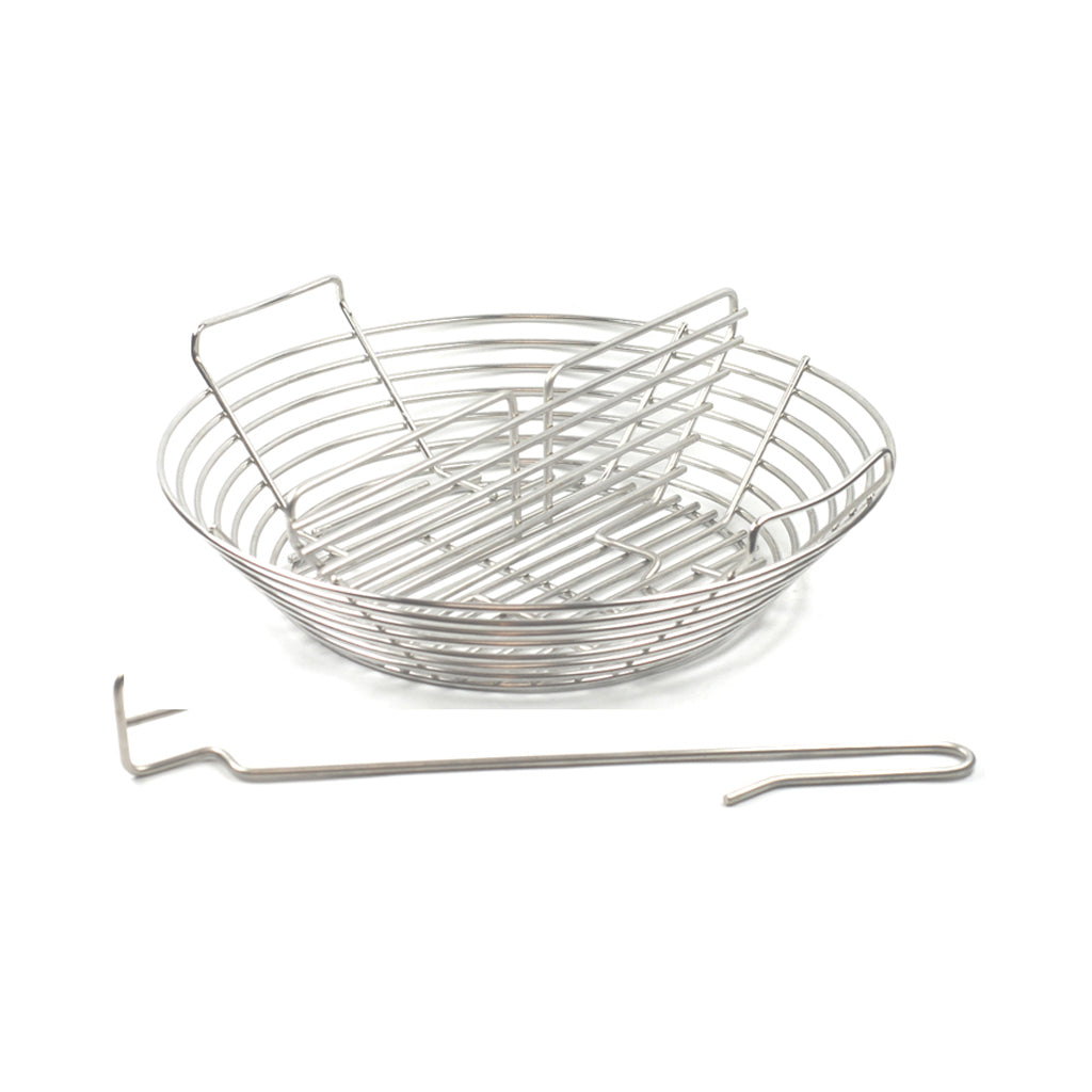 Kick Ash Baskets, Cans and Dividers for Kamado, Ceramic Grills.  All Basket come with Ceramic Grill Store's free Lump Rake.