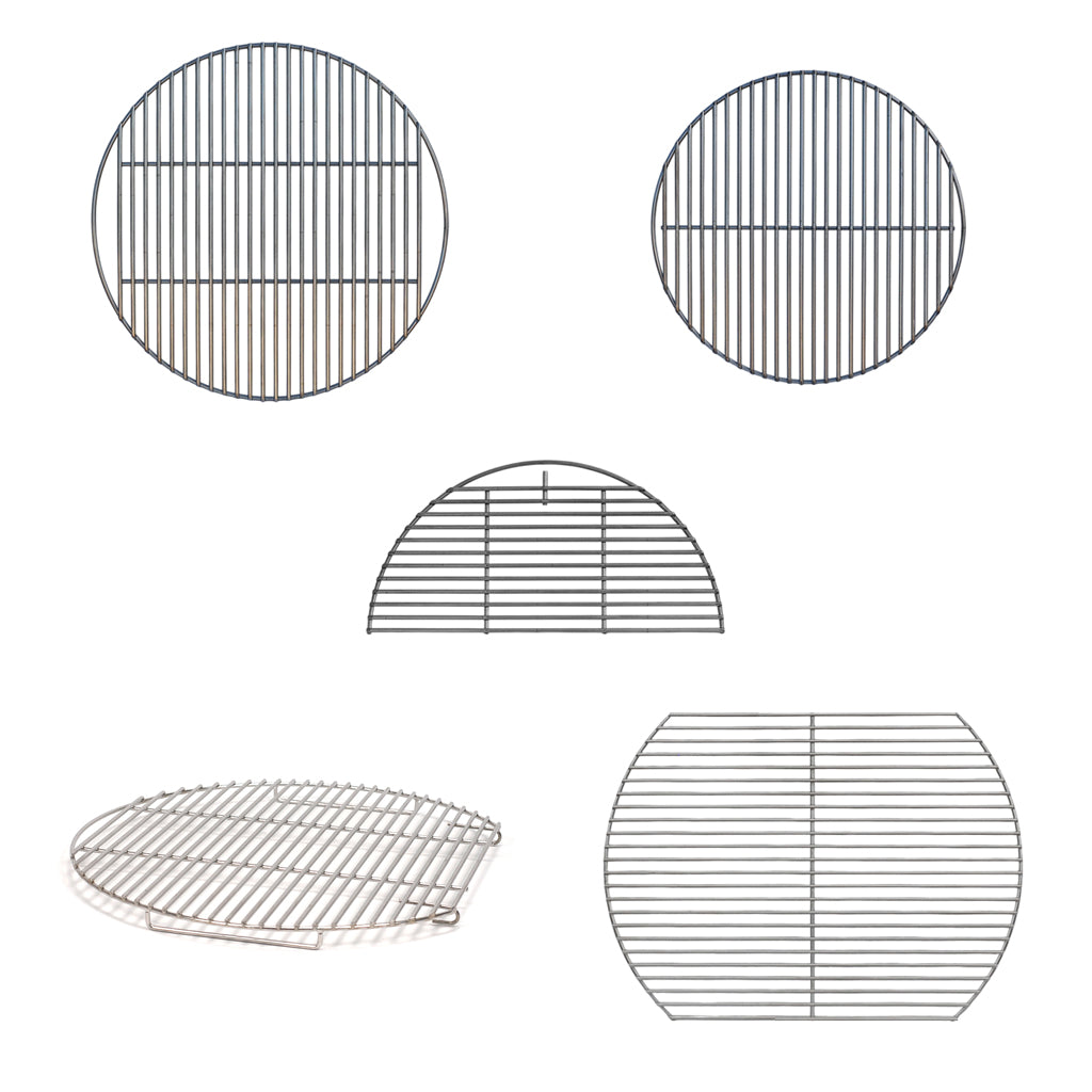 CGS 304 stainless cooking grids for CGS Large Adjustable Rig – 18″, 17″, half-moon, sliding, and oval grids, Made in USA