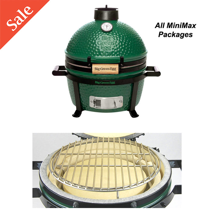 MiniMax Big Green EGG Packages are on sale and include a CGS grill expander and heat deflector.