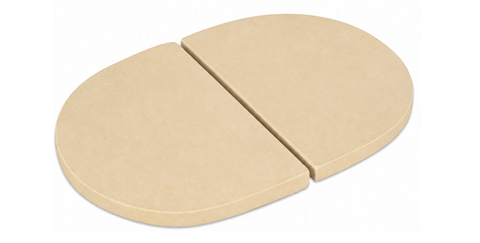 Pair of Primo Grills oval ceramic heat deflector plates, used to create indirect setup in the Primo Oval ceramic grills.