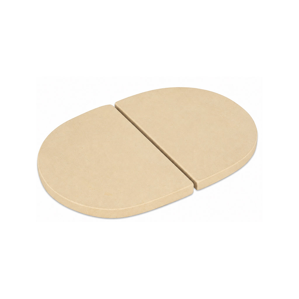 Pair of Primo Oval Junior Ceramic Heat Delfector Plates - D-shaped for indirect and two-zone cooking