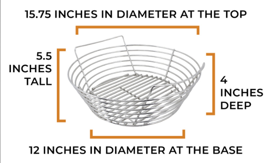 Basket  dimensions for the Kick Ash Basket for Vision Grills Kamados.
