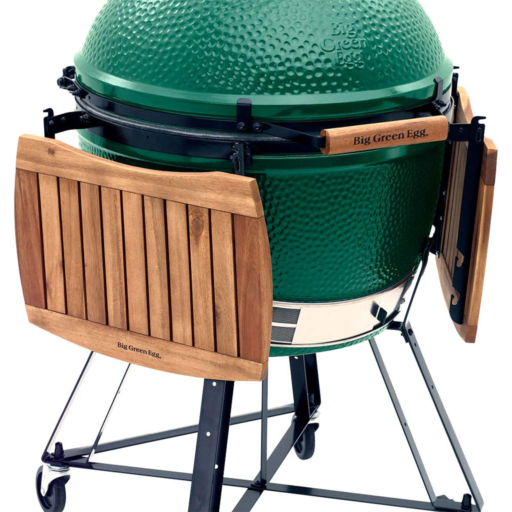 XL EGG Big Green Egg with Acacia Egg Mates sitting its Nest.
