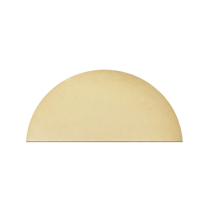 Half moon 18" ceramic stone for zoning the kamado on grilling cooks. One side with the stone deflector is indirect. The other side, no stone, is direct grilling. Perfect to use on the XL Woo Ring or EGGspander in XL Big Green EGG. 