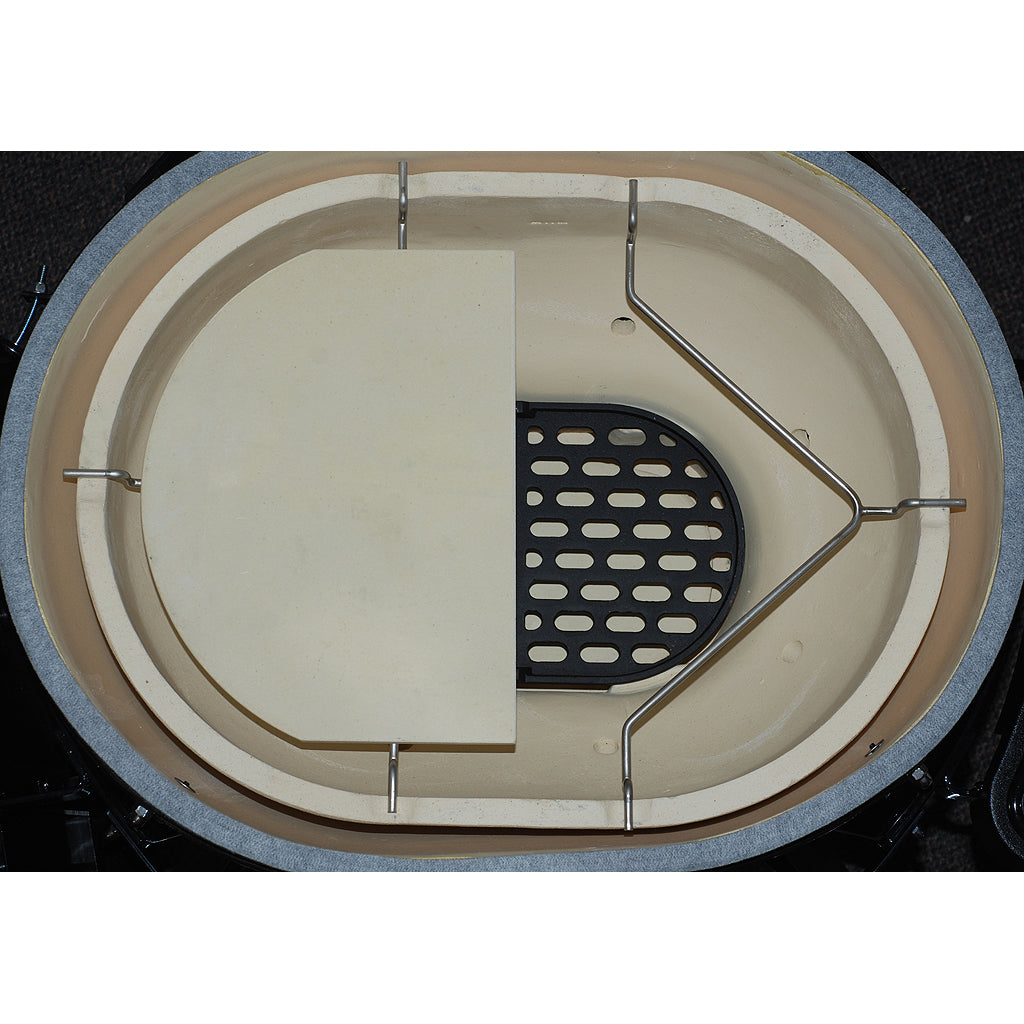 ceramic grill store's deflector racks for primo xl and large oval grills, set up in xl primo with one deflector plate.