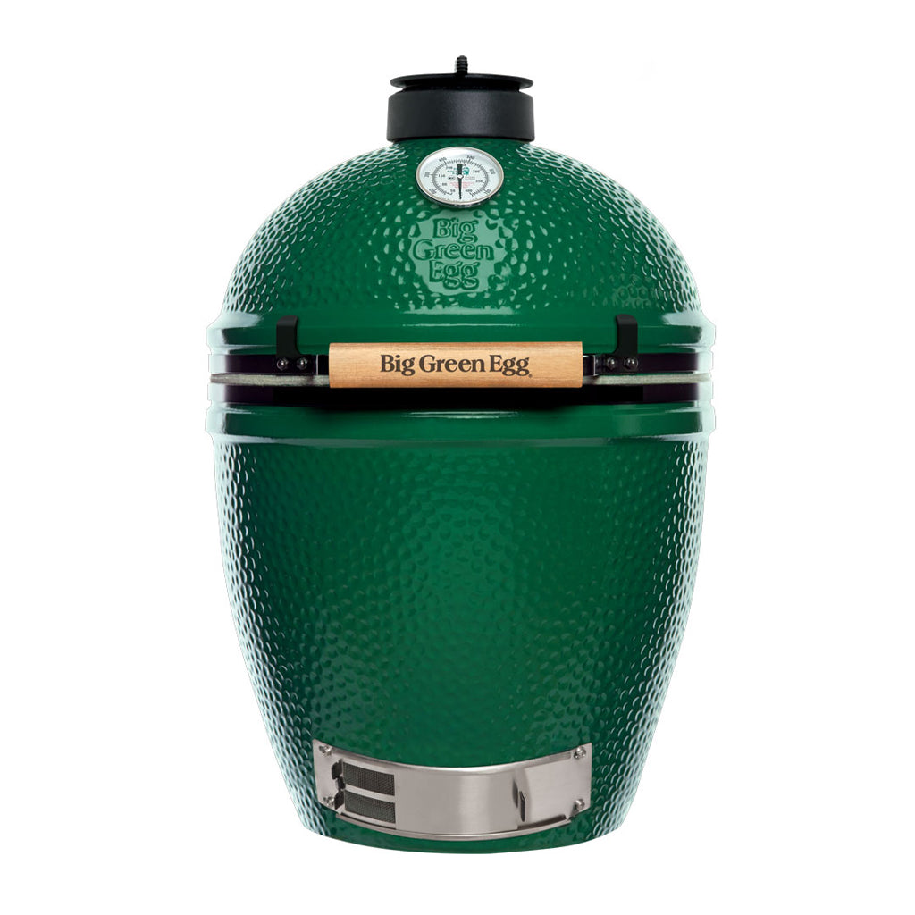 Front view Large Big Green EGG ceramic. Large EGG is Big Green EGG's most popular kamado grill.