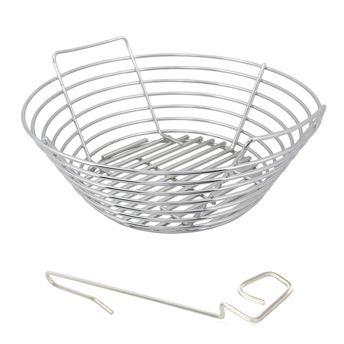 large kick ash basket , kab-lg-ss, for the large big green egg with ceramic grill store's free lump rake