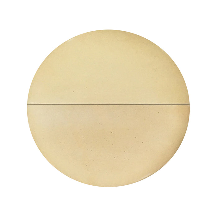 Pair 18" half moon ceramic stones used for heat deflectors on xl big green egg. Can be used as a pizza stone on grills with a 22 inch or large cooking grid.