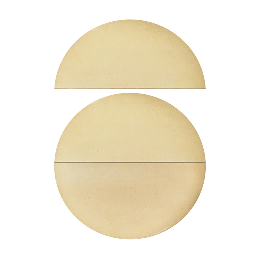 available options, 18" half moon ceramic stones for XL big green egg. big kamado grills. Use as a pair or as a single.