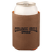 Leatherette Can Cooler in Dark Brown with Black Ceramic Grill Store Logo Laser Engraved
