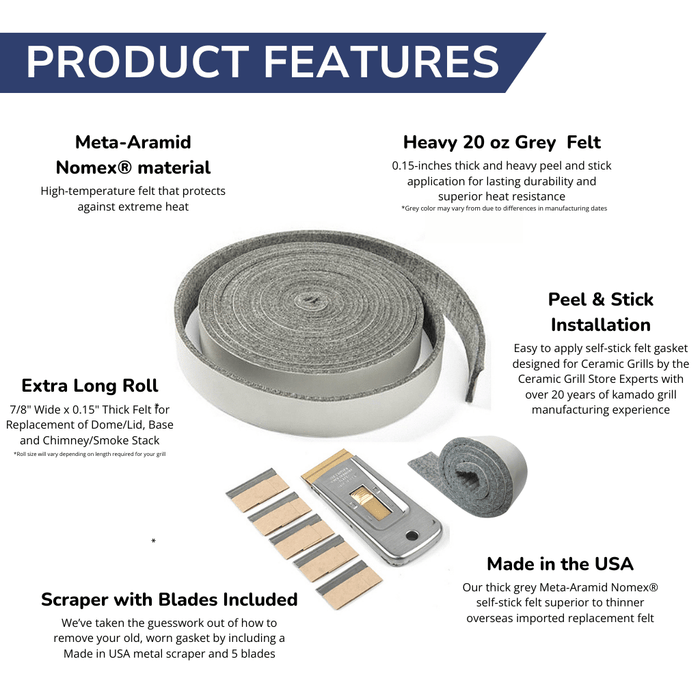 Learn more about each component and it's features in the Ceramic Grill Store Replacement Gasket Kit