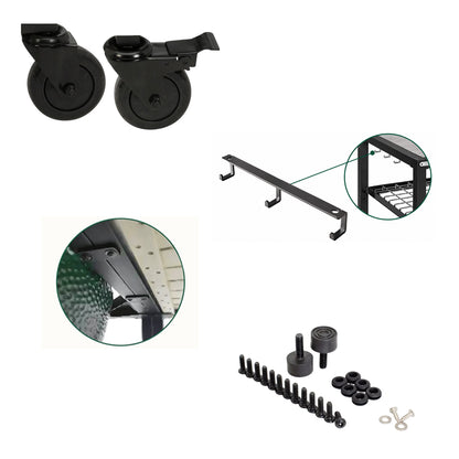 Big Green Egg accessory add-ons for Modular Nest System: casters, tool hook, connector pack, and hardware pack