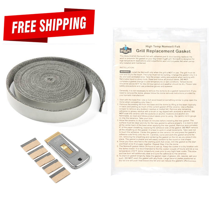 Peel and stick, replacement Nomex Gasket kits for Big Green EGG Kamado Grills. Kit ships free.