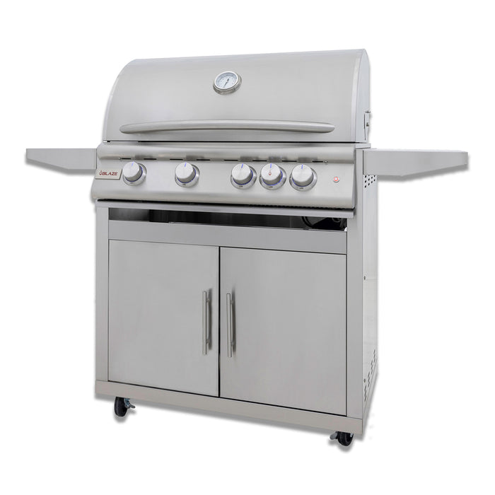 Front view, Blaze LTE+, 32-inch, 4 burner gas grill in the LTE cart.  Available in LP or NG. 