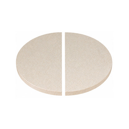 Pair of CGS 16" ceramic half-moon heat deflectors for Large Big Green Egg. Fits CGS Large Woo, Adjustable Rig, EGGspander, and select Pit Boss 24 & Louisiana 24 setups.