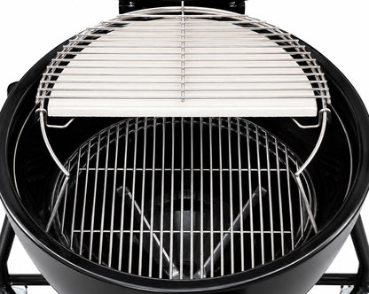 CGS Flexible 2nd-Level Expander and 18-inch stainless steel cooking grid at the top charcoal level of a Weber Summit Kamado.