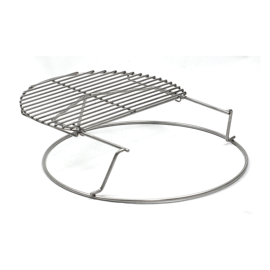 Stainless steel sliding second grid extender bundle designed for two-level cooking in a Medium Big Green Egg.