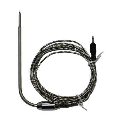 Meat probe for the Fireboard 2 Drive Controller. Probe type: 100K Thermistor. Probe Temperature Range: 0 to 572°F (-18 to 300°C). Specifications: 6 ft. cable, 5 in. long probe, 90° angle, 4mm. diameter.