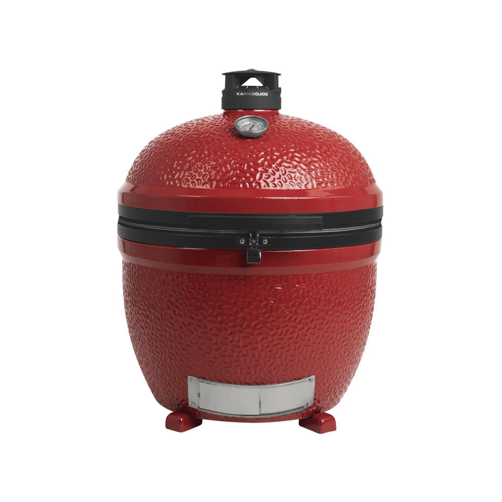 Front view of Kamado Joe Big Joe II 24 inch ceramic grill built-in on ceramic feet, standalone setup