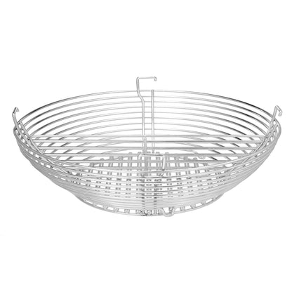 Side view of Kamado Joe Big Joe stainless charcoal basket with divider plate installed
