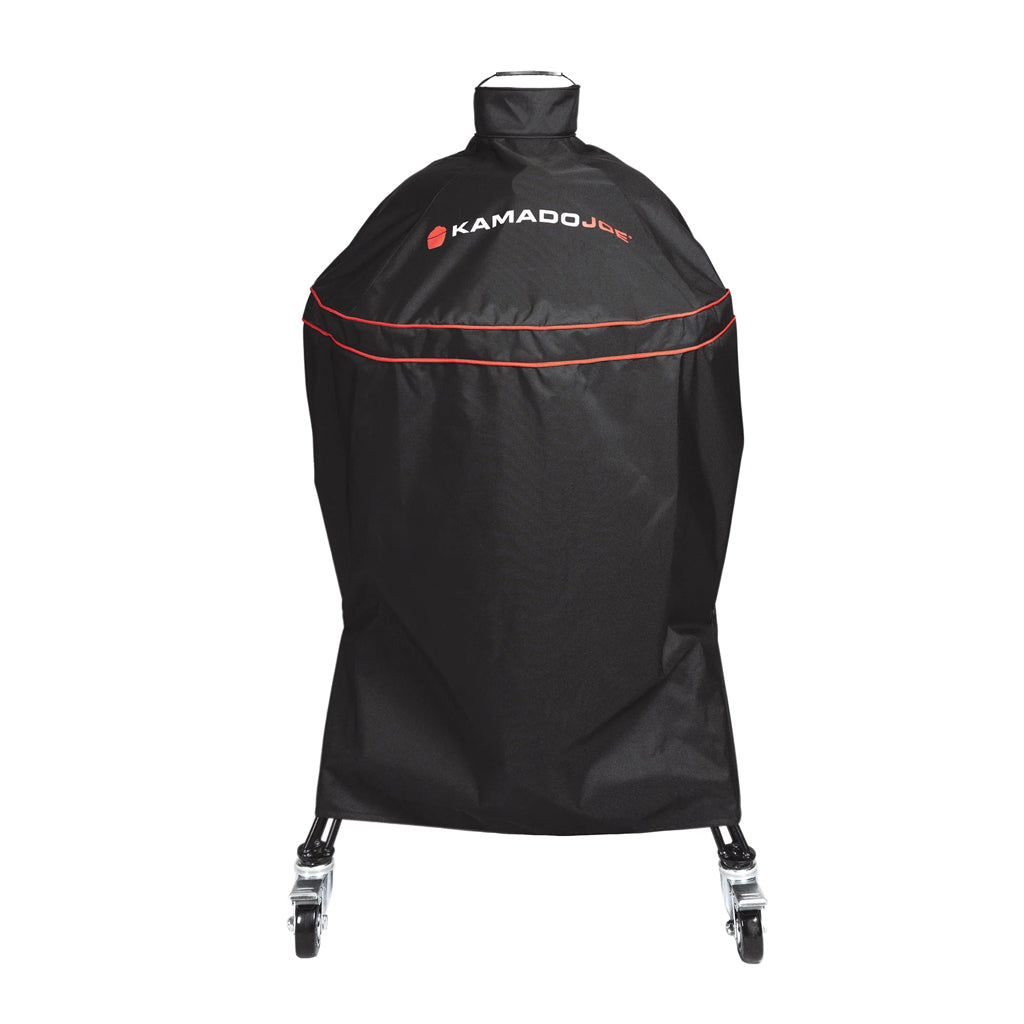 Kamado Joe full length cart cover with pull tight quick release buckle strap for Classic or Big Joe grills.