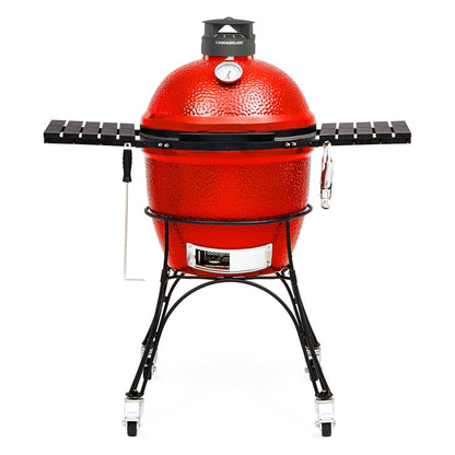 Kamado Joe Classic 2 18" ceramic grill with mobile cart and folding side shelves.