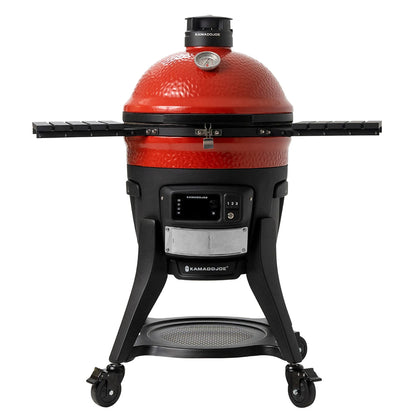 Kamado Joe Classic Konnected 18-inch ceramic grill in cart, front view.