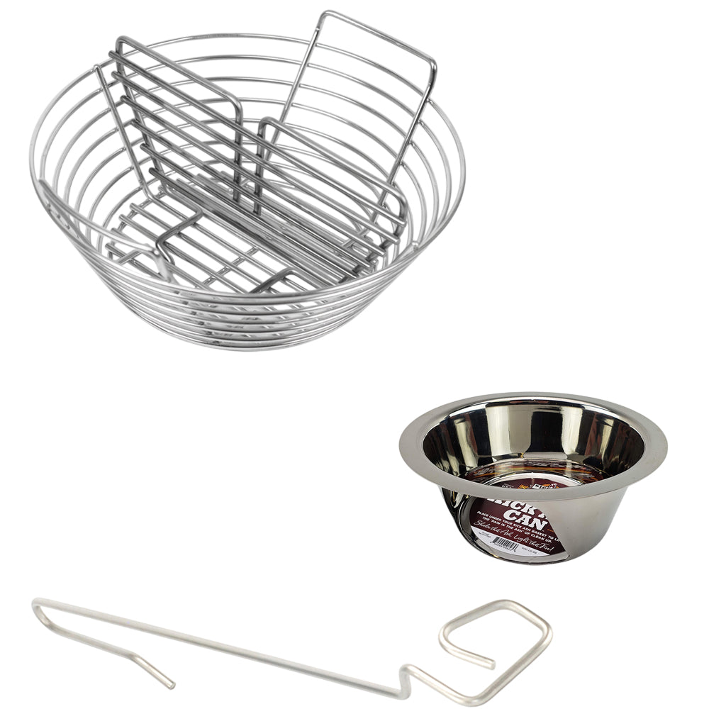 Kick Ash Bundle for Medium Big Green Egg: Includes Kick Ash Basket, Kick Ash Can, CGS Adjustable Divider, and a FREE CGS Lump Rake.