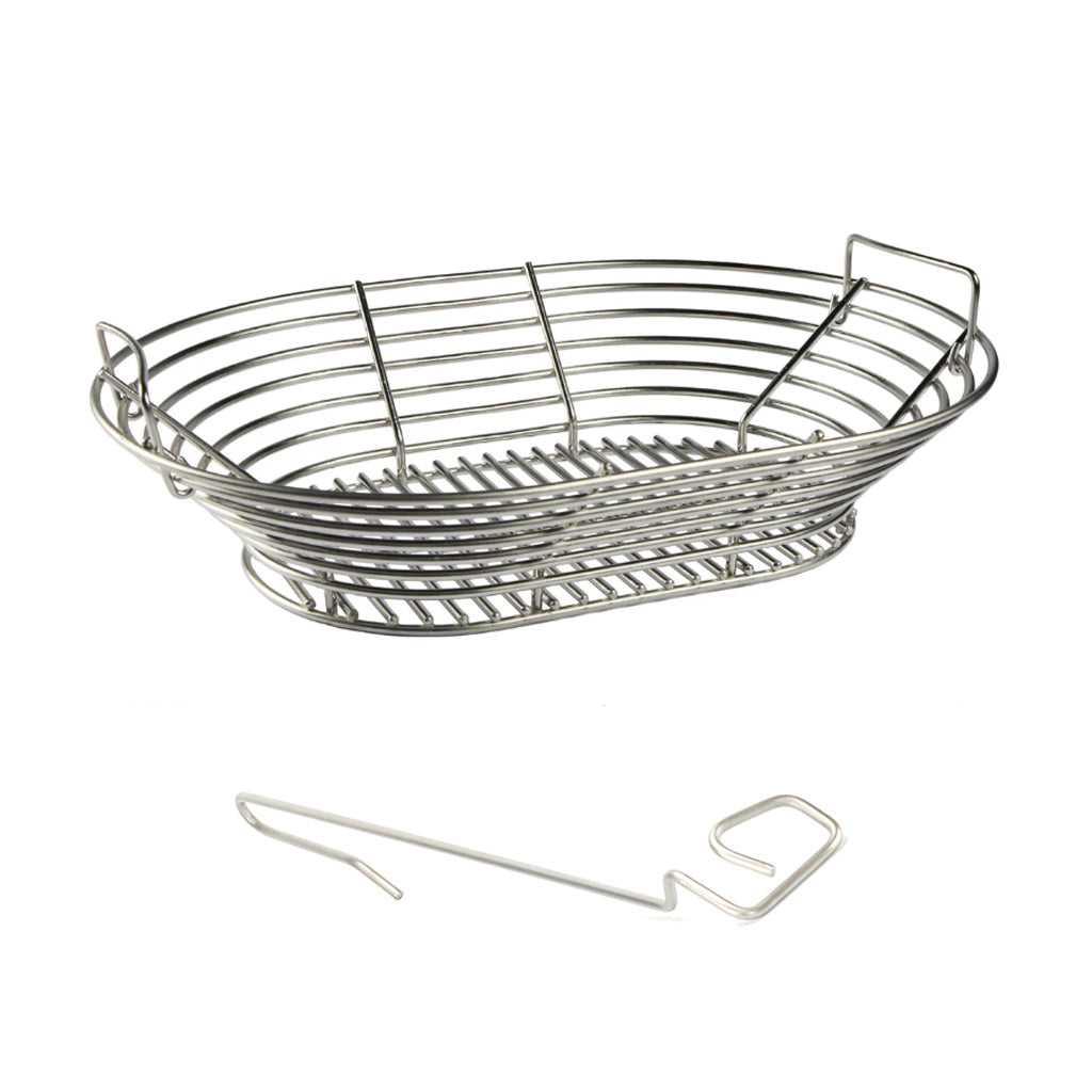 Side view Kick Ash Basket for Primo Oval Kamado with FREE CGS Lump Rake