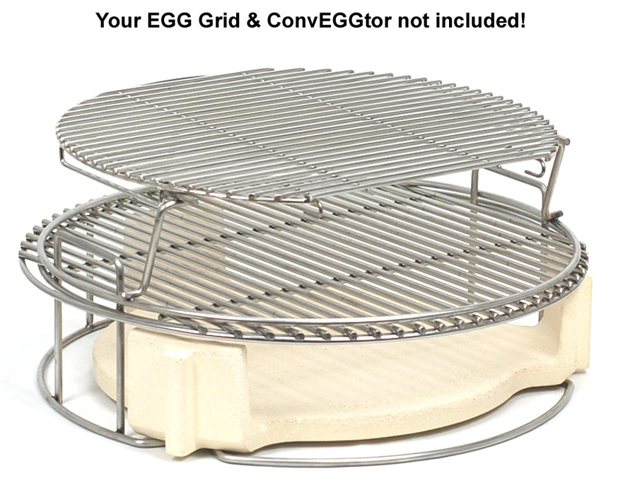 Large Big Green EGG EGGspander, CGS PSWoo, with EGG grid & ConvEGGtor, and second level extender and sliding grid. Your EGG grid and convEGGtor are not included but shown for full illustrative purposes.