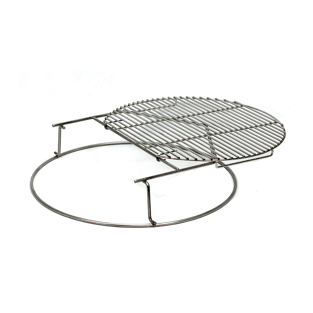 Sliding Grid Bundle for the Large Big Green EGG Eggspander. Bundle includes the Extender and 16 Sliding Grid. Extender creates space between upper and lower grids. The Grid slides along the Extender, allowing access to the lower grid. The 16 grid is bigger than EGG's 13.75 sliding grid. 