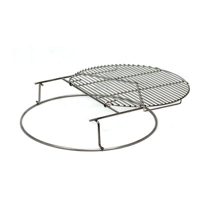 Sliding Grid Bundle for the Large Big Green EGG Eggspander. Bundle includes the Extender and 16 Sliding Grid. Extender creates space between upper and lower grids. The Grid slides along the Extender, allowing access to the lower grid. The 16 grid is bigger than EGG's 13.75 sliding grid. 