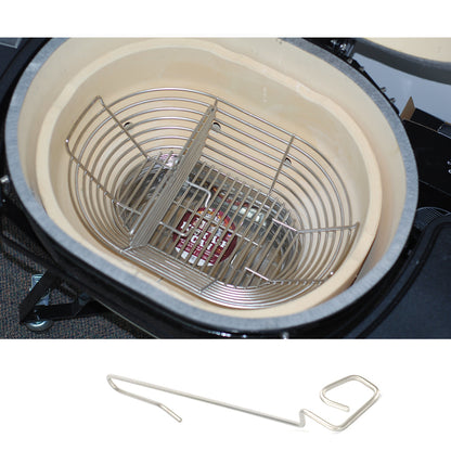 Kick Ash Basket & Can with CGS Basket Divider & Lump Rake for the Large Primo Oval Kamado grill.