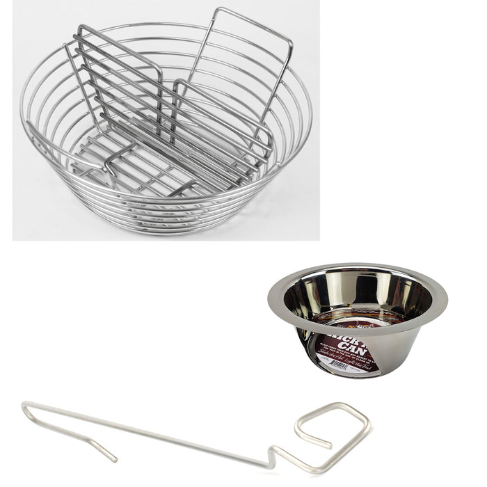 Medium Kick Ash Basket & Can with a CGS Basket Divider and Lump Rake, all for the Medium Big Green EGG.