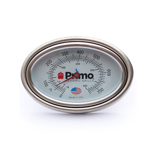Replacement dome thermometer for XL Oval Primo Grill. Thermometer's front face plate with bezel is  shown. 