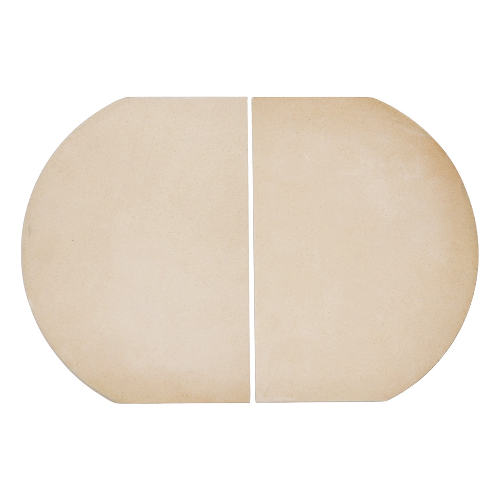 A Pair of CGS brand heat deflector plates for Primo Grills Oval ceramic grills.