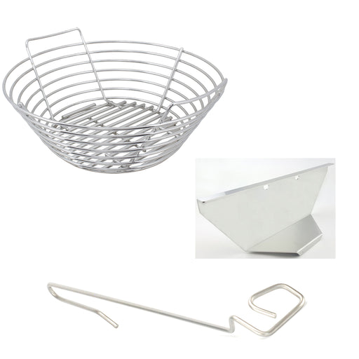 Kick Ash Basket and Divider for the Primo Round Kamado Grill. Package includes a Free CGS Lump Rake.